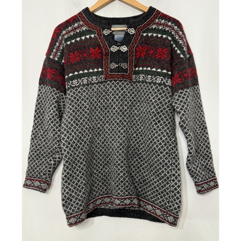 Squaw Valley Wool‎ L Nordic Fair Isle Ski Sweater Womens Latches Hook Latch Crew